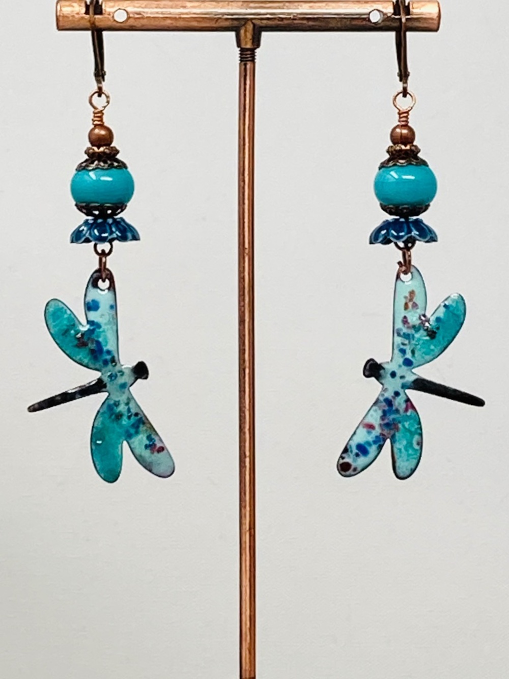 Lampwork & enameled charm copper earrings